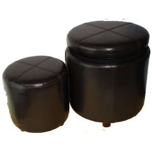  Roundix Ottoman Round Tray Storage Set of 2 Brown