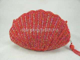 Chic RED Beaded Evening Handbag Purse Bag Shaped Shell EBL 02126