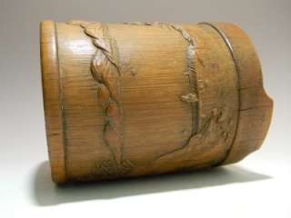   CHINESE 19TH C BAMBOO CARVED SCHOLARS TABLE ITEM BRUSH POT  