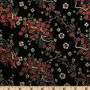  29 Wide Chinese Silk Brocade Flowers Black Fabric By The 