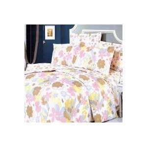  Bedding   [Pink Brown Flowers] 100% Cotton 4PC Duvet Cover Set (King 