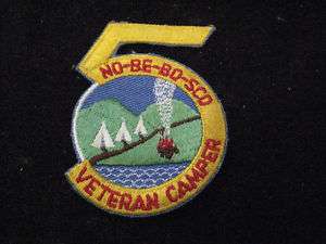 No Be Bo Sco 5 Veteran Camper Boy Scout Patch  