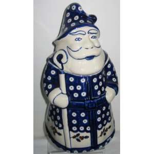 Polish Pottery Santa St. Nick Christmas Cookie Jar Canister OS Holly 