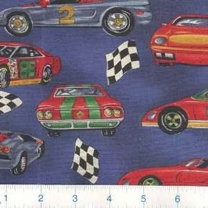  45 Wide Race Cars Blue Fabric By The Yard Arts, Crafts 