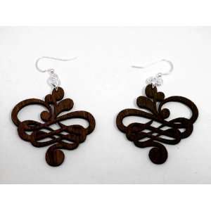  Brown Caligraphy Flower Wooden Earrings GTJ Jewelry