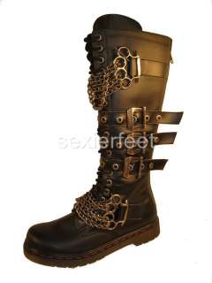 20 Eyelet Knee Combat Boots W/Brass Knuckles Chain. Color Black Pu.