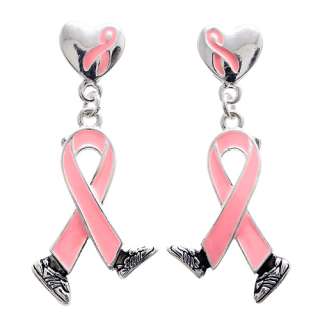 Pink Ribbon Breast Cancer Awareness Jewelry Heart Walking Shoes Charm 