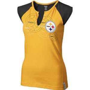   Steelers Womens Gold High Pitch Split Neck Top