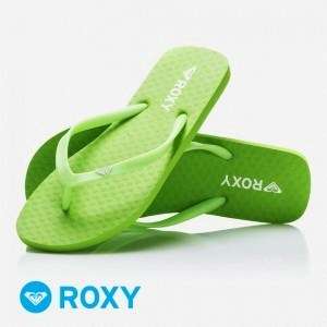 ROXY Green Flip Flops Beach Sandals Surf Lime Leaf R€20  