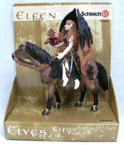 SCHLEICH OF GERMANY ELFEN SURAH ELF ON BROWN HORSE WITH BABY DRAGON 