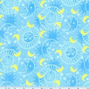  44 Wide Flannel Moon And Stars Blue Fabric By The Yard 