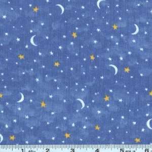  45 Wide Over The Moon Stars Blue Fabric By The Yard 
