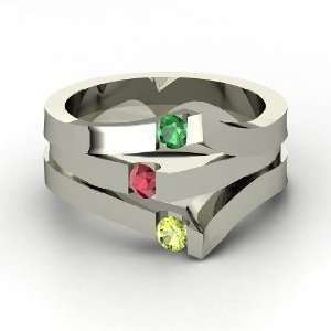 Gem Peak Ring, Round Ruby Sterling Silver Ring with Emerald & Peridot