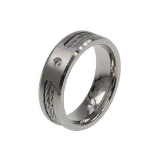   Rings with diamond and steel cable   Sizes 09 12/Width 7mm Jewelry