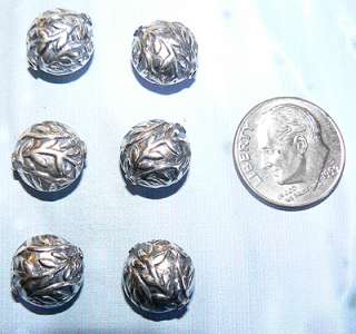 925 Sterling Silver Bali Bead Stamped Floral Patterned Puff Round 