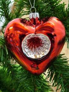 Vintage Style Glass Heart Reflector Christmas Ornament  