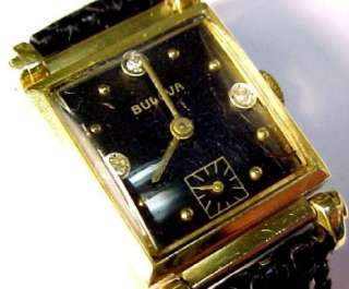 Bulova Antique 1947 Mens 14KT Solid Gold Diamond Wristwatch; 17 