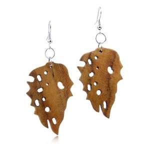  Handmade Leaf Wood Drop Earrings   Cocobolo Wood Jewelry
