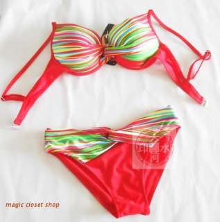Sexy 2 pieces Bikini Halter Stripe Swimsuit Set SizeM  