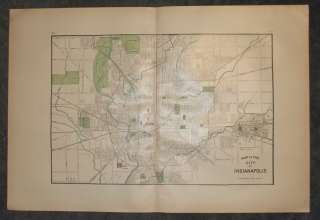 1908 Rail & Street map of Indianapolis, Indiana. Genuine.  