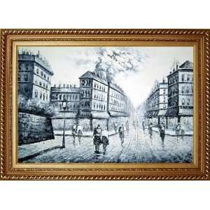  People Walking on Paris Street Scene Oil Painting, with 