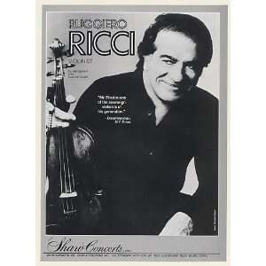  1986 Violinist Ruggiero Ricci Photo Booking Print Ad 