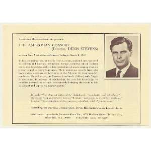  1966 Denis Stevens The Ambrosian Consort Booking Print Ad 