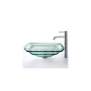  Kraus Oceania Clear Square Glass Sink and Ramus Faucet 