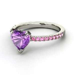  Carina Ring, Heart Amethyst Sterling Silver Ring with Pink 