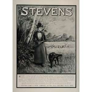  1902 Vintage Ad Stevens Rifle Shotgun Woman Hunting Dog 