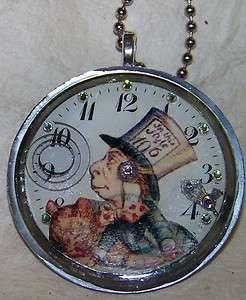 Alice Wonderland Pocket Watch Hatter Steampunk Pendant Necklace Artist 