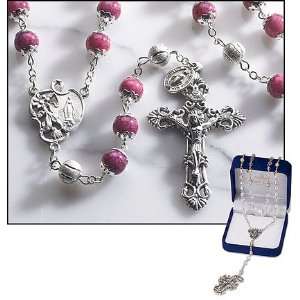 23 Long Paola Carola Catholic Pink 8mm Marble Rosary Featuring 6mm 