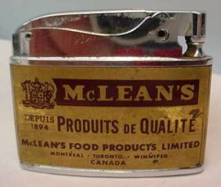 VTG Hadson Advertising Lighter McLEANS FOOD PRODUCTS  