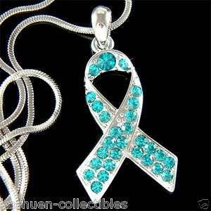   Crystal Ovarian Cervical Cancer Awareness Ribbon Charm Necklace  