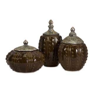 Brown Rustic Old World Canisters   Set of 3  