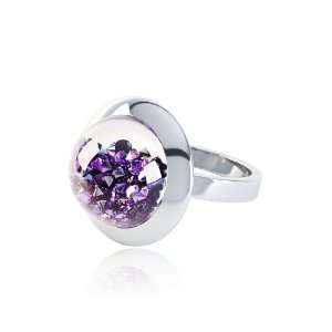  Stardust 4.5Ct Amethyst 20mm Sapphire Dome Silver Ring 7.5 