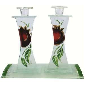  Doris Glass Candlestick Holders with Tray   Pomegranate 