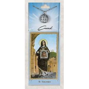 St. Veronica Pewter Patron Saint Medal Necklace Pendant with Catholic 