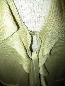 CARLISLE Putty Color Long Silk/Cotton Blend Cardigan Sweater w/Ruffles 