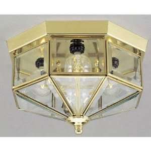 Ceiling Fixture Polished Brass Finish with Clear Beveled Glass Panels 