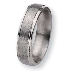 Chisel Ridged Edge Satin and Polished Titanium Ring (6.0 mm)   Size 7 