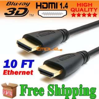 10 FT High Speed 1.4 HDMI Ethernet M/M 3D Cable 2160p HDTV PS3 xBox 
