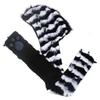 Cartoon Animal Zebra Plush Soft Warm Cap Hat Earmuff Scarf Black and 