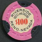 Riverside Hotel Casino Reno 8th Issue $100 Chip  