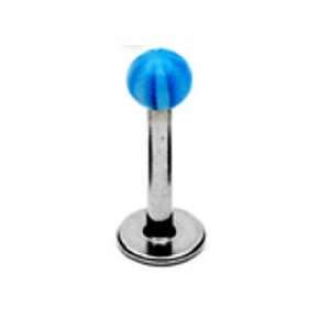   Steel 16g 5/16 3mm Blue Candy Stripe Acrylic Ball Labret Lip Chin L9