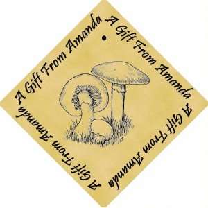   Boxed Pack of 48 PERSONALISED Parchment 6cm Square Gift Tags Mushrooms