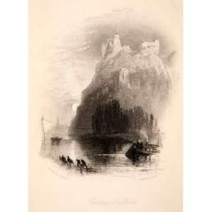1859 Steel Engraving Medieval Castle Ruins Chateau Gaillard Normandy 