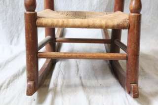   ANTIQUE NEW ENGLAND LADDER BACK CHILDS ROCKING CHAIR RUSH SEAT  