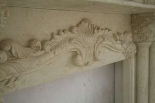 MONUMENTAL TRAVERTINE HAND CARVED FIREPLACE MANTEL  