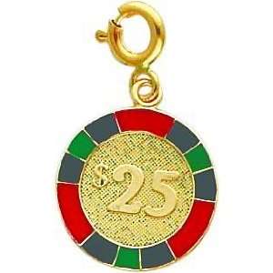  14K Gold Enameled Roulette Chip Charm Jewelry